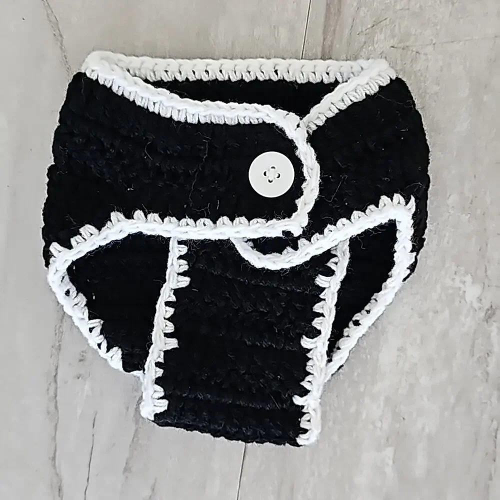 Penguin Photo Shoot or Halloween Outfit for Baby Black Red Knit Pants and Hat